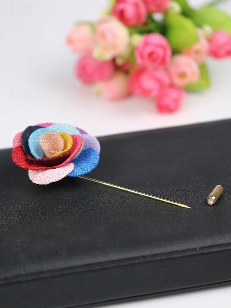 Ręcznie wykonana męska broszka z motywem róży - elegancka butonierka z tkaniny poliestrowej na śluby, dodatki do garniturów pana młodego i drużbów, bale maturalne i imprezy - stylowa broszka z motywem kwiatowym w wielu kolorach 2026 - $7.99 –P8