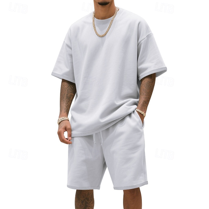 Męskie T-shirt Garnitury 2 sztuki stroje Koszulka i spodenki Krótki rękaw Półgolf Lato Równina Moda Codzienny 2-częściowa Codzienny Urlop Dzienne zużycie Zgniła zieleń Czarny Biały Top Tee dla 2026 - $31.99 –P11