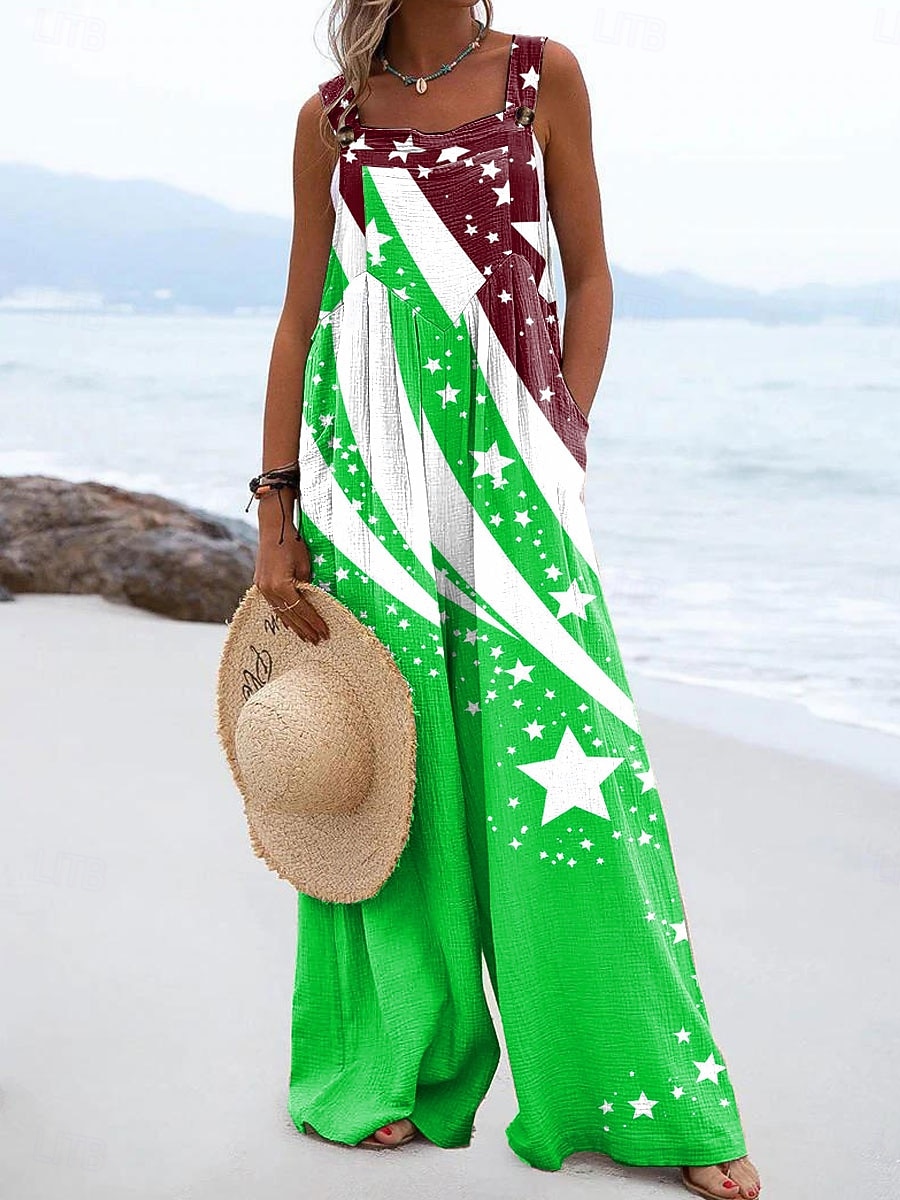 Unabhängigkeitstag Patriotic Damen Latzhose Aktiv Grafik Ärmellos Weite Beinform Quadratischer Ausschnitt Taschen Knöpfe Alltag Strand Lockere Passform Gelb Rot Lila Sommer 2026 - $43.99 –P4