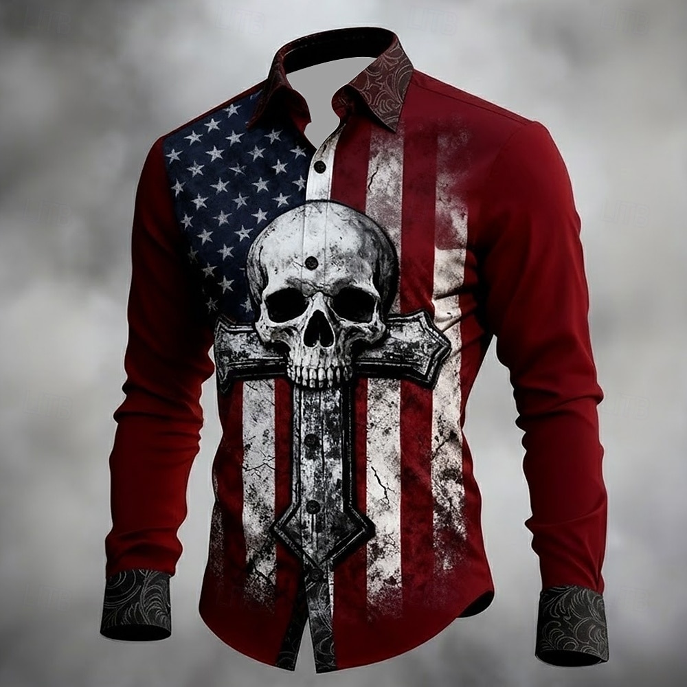 Ανδρικά 4η Ιουλίου 250ή επέτειος των ΗΠΑ Cruce Σημαία των ΗΠΑ Πουκάμισο Πουκάμισο με κουμπιά Μακρυμάνικο Πατριωτικό Αργίες Καθημερινά Άνοιξη Φθινόπωρο Απορρίπτω 3D εκτύπωση Λινό σαν πουκάμισο Μαύρο 1 2026 - $27.99 –P5