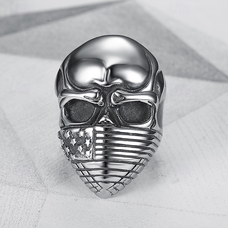 anello personalizzato con testa di teschio, bandiera nazionale, anello in acciaio al titanio, maschera con bandiera americana, testa di fantasma, anello da uomo del 2026 a $12.99 –P8