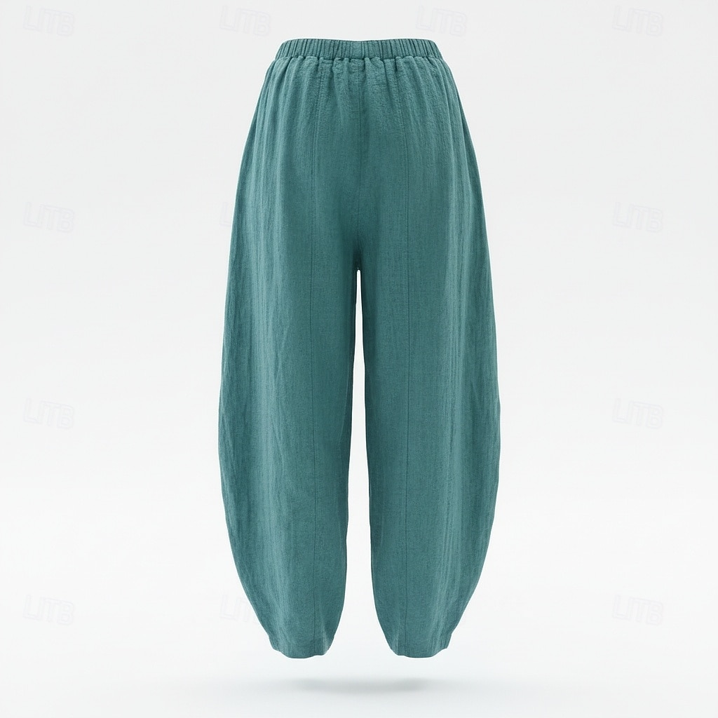 Women's Linen Bloomers Trousers Mid Waist Full Length Drawstring Pocket Vacation Blue Violet Green Summer Fall 2026 - $49.99 –P6