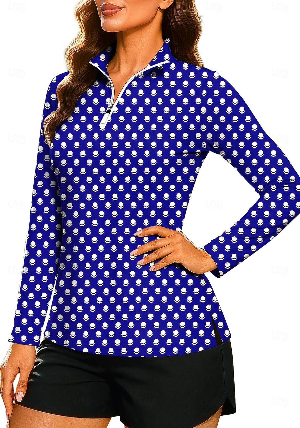 Per donna Geometrico A Pois A righe Top Maglietta Maglietta sportiva Polo da golf Manica Lunga Pois Righe Stampato UPF50+ Resistente ai Raggi UV Protezione UV Elastico Traspirante Pilates Pallavolo del 2026 a $25.99 –P9