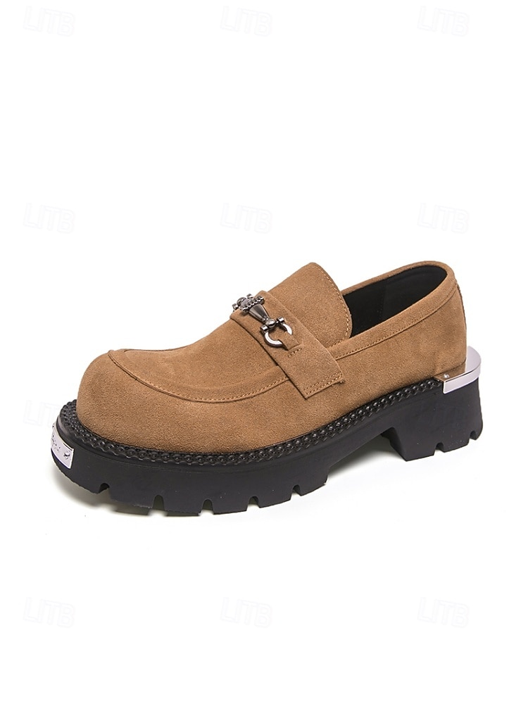 mocassini da uomo in pelle scamosciata marrone, elegante design slip-on con suola spessa, perfetti per matrimoni in giardino, eventi formali all'aperto e celebrazioni eleganti del 2026 a $54.99 –P11