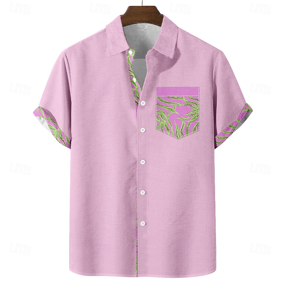 Men's Palm Leaf Tropical Plants Shirt Hawaiian Shirt Aloha Shirt Short Sleeve Hawaiian Vacation Holiday Summer Turndown 3D Print Front One Pocket Linen Like Shirt Blue Pink Purple Green 2026 - $25.99 –P2