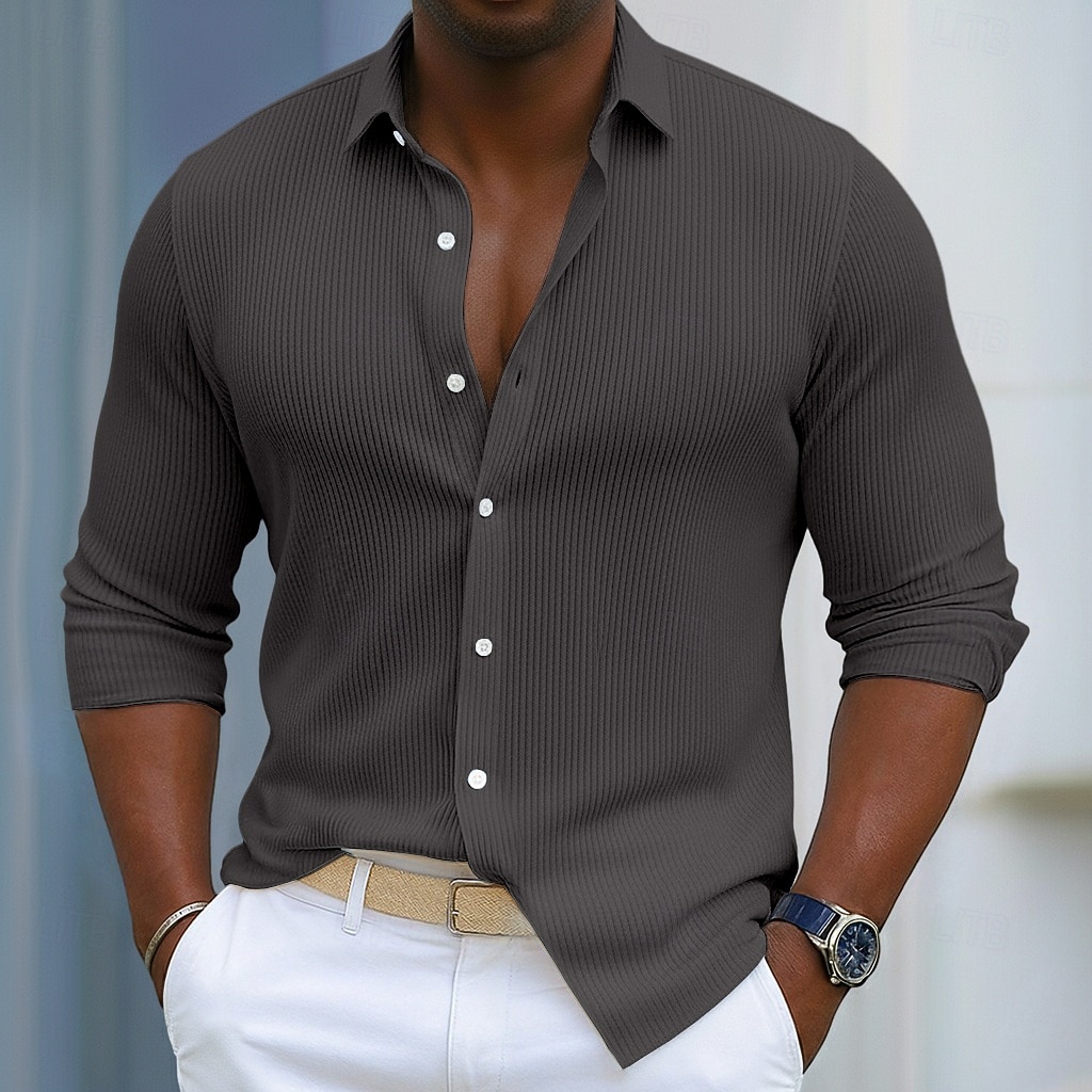 Men's Shirt Corduroy Shirt Button Up Shirt Blue Black White Navy Blue Purple Long Sleeve Plain Turndown Casual Daily Button-Down Clothing Apparel Polyester Fashion Streetwear Classic Casual 2026 - $29.99 –P3