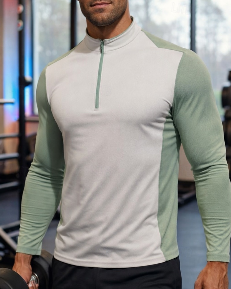 Per uomo Blocco di colori T-shirt da corsa Maglia a compressione Maglia atletica Maglia da corsa Sport in alto Primavera Autunno Patchwork Blocco di colore Cerniera a un quarto Manica Lunga del 2026 a $23.99 –P6