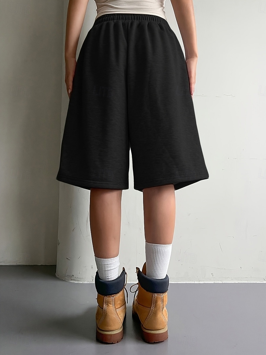 Women's Bermuda shorts Capri shorts Chinos Shorts Vacation Fashion Streetwear Knee Length High Waist Plain Drawstring Pocket Elastic Waist Comfort Breathability Comfortable Micro-elastic Stretchy 2026 - $12.99 –P3