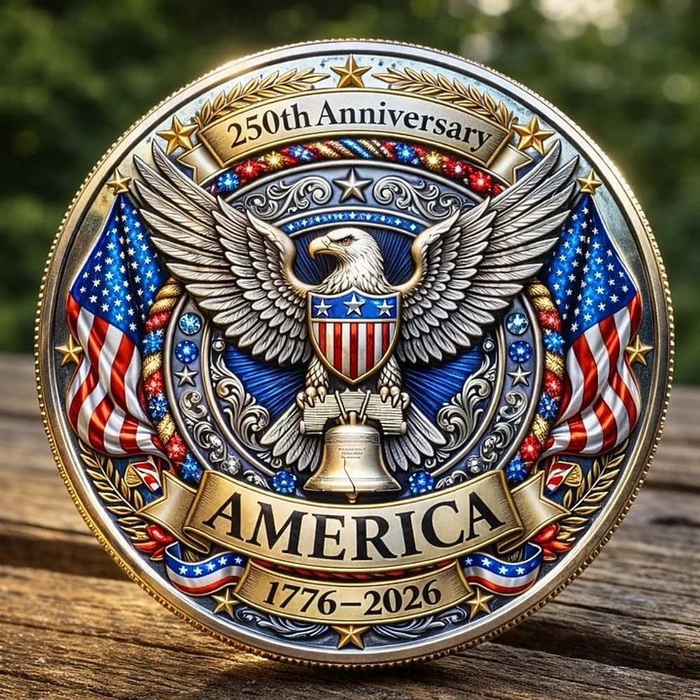 U.S. 250th Anniversary Commemorative Coin - 1776-2026 Semiquincentennial Limited Edition Collector's Coin with Eagle, Liberty Bell & American Flag Design 2026 - $29.99 –P3