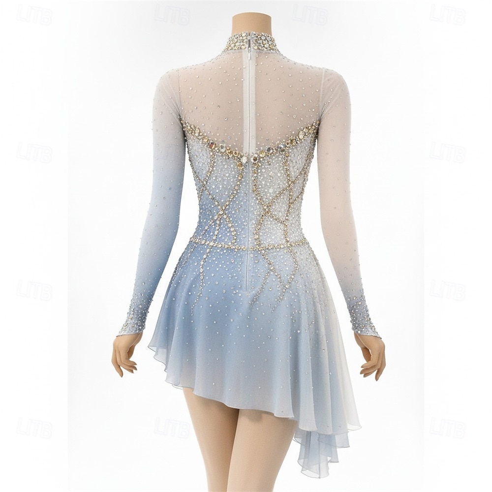 Eiskunstlaufkleid Damen Eislaufen Kleid Weiß Patchwork Asymmetrischer Saum Dehnbar Training Wettbewerb Eiskunstlaufkleidung Klassisch Kristall / Strass Langarm Eislaufen Eiskundstlauf 2026 - $378.79 –P2