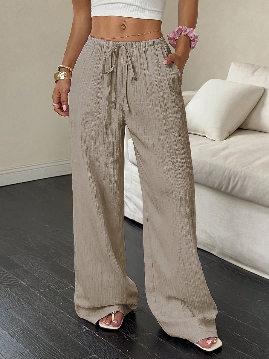 Femmes Pantalons Pantalon décontracté Droit Vacances Mode Streetwear Longueur complète Taille haute Uni Avec Poches Taille Élastique Confort Confortable Quotidien Vacances Rue Noir Kaki Printemps de 2026 ? $18.99 –P3