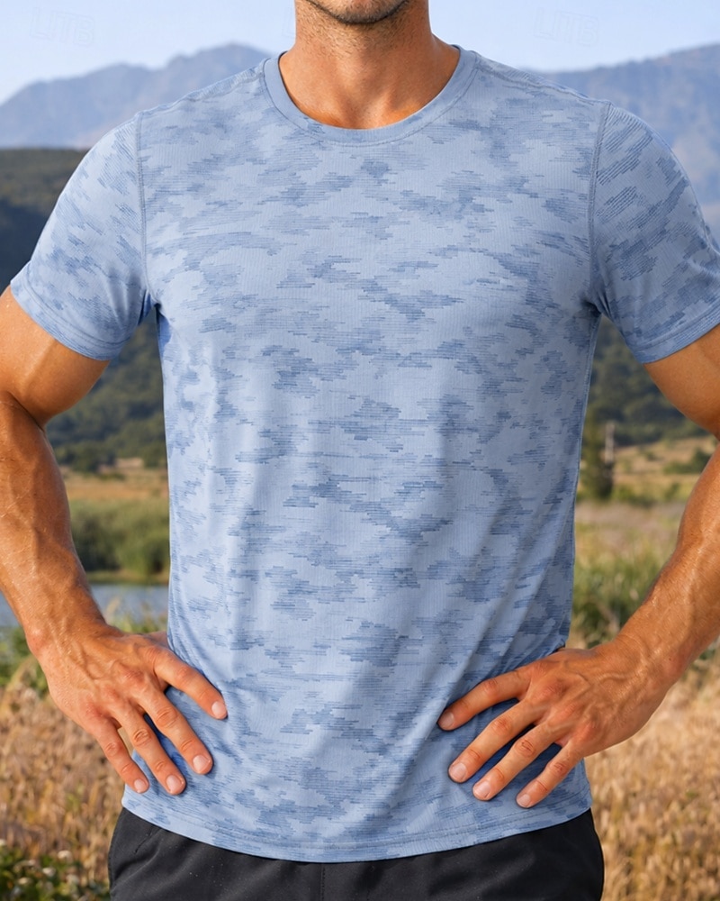 Herr Kamuflasje T-shirt för jogging Kompressionströja Atletisk skjorta Sport topp Sommar Kortärmad Snabb tork Fuktabsorberande Andningsfunktion Gymträning Gång Joggning Blå Svart Mörkblå Sportkläder 2026 - $18.99 –P6