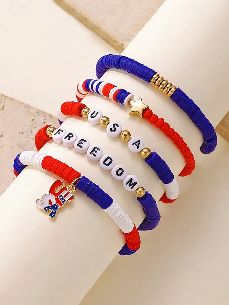 Юбилейный комплект акриловых бусин для женщин к 250-летию США доступен в разных стилях тема свободы США идеально подходит для повседневной носки 2026 - $9.99 –P4