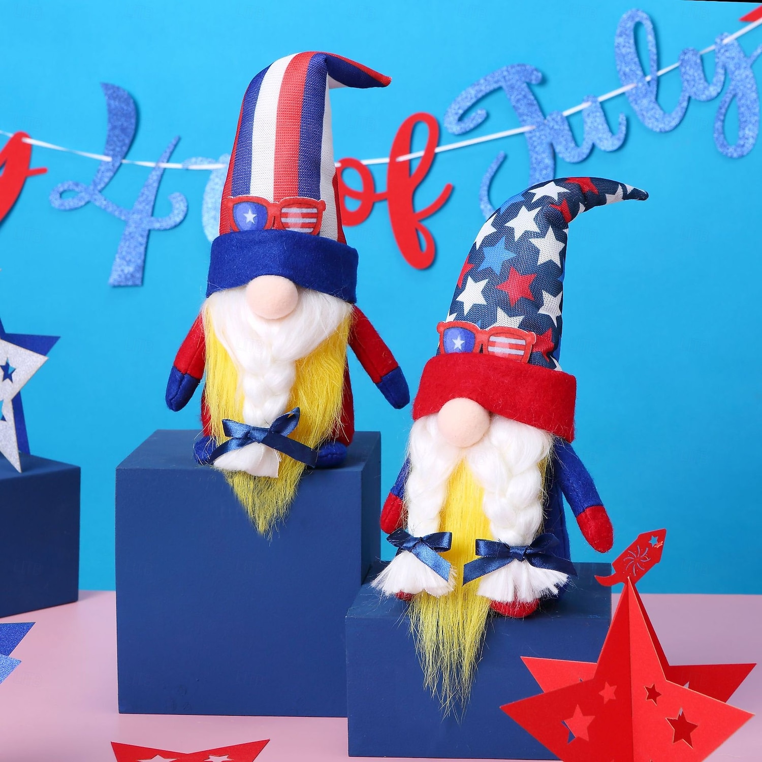 Independence Day Striped Pentagram Faceless Doll Dwarf Rudolf Doll Ornament Cartoon American Style 2026 - $13.99 –P1