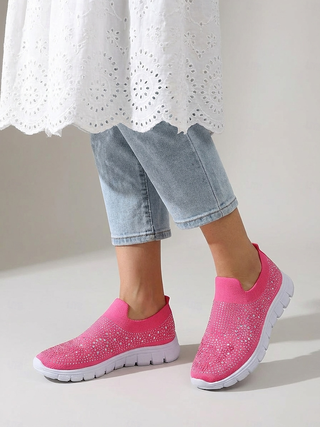 scarpe da ginnastica slip-on da donna con strass rosa - tomaia in Flyknit traspirante, leggere &scarpe sportive casual scintillanti per camminare, fare jogging, viaggiare, indossare ogni giorno del 2026 a $24.99 –P3