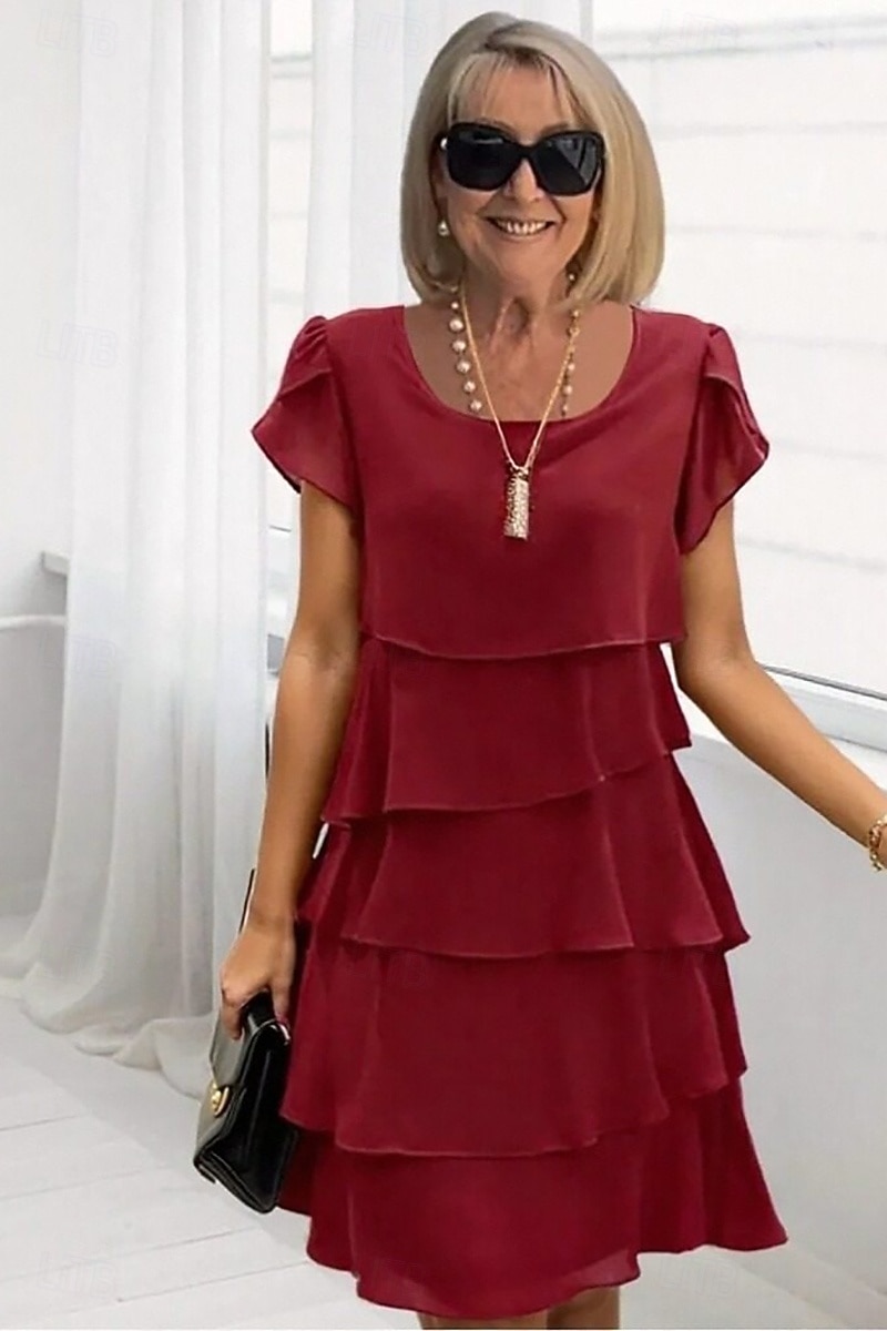 Dámské Mini šaty Koktejlky Šaty pro svatební hosty Šifonové šaty Stupňovité šaty Elegantní Večerní oslava Rande Jdeme ven Běžný Čistá barva Krátký rukáv Tričkový Černá Podzim 2026 - $24.99 –P2