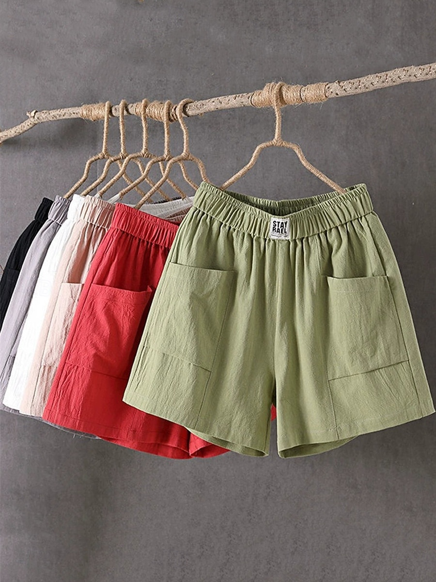 Dámské Bavlněné plátěné šortky Kalhoty chinos Kraťasy Letní šortky prázdniny Módní Šik ven Krátký Vysoký pas Bez vzoru Kapsy Elastický pas Prodyšnost Pohodlné Neelastické Denní Dovolená ulice Čern 2026 - $19.99 –P2