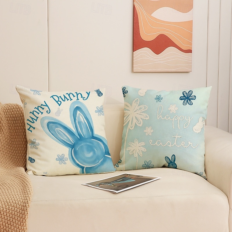Set of 4 Cute Bunny Print Easter Pillow Covers Linen Spring Decorative Cushion Covers for Sofa Couch 2026 - $17.99 –P2