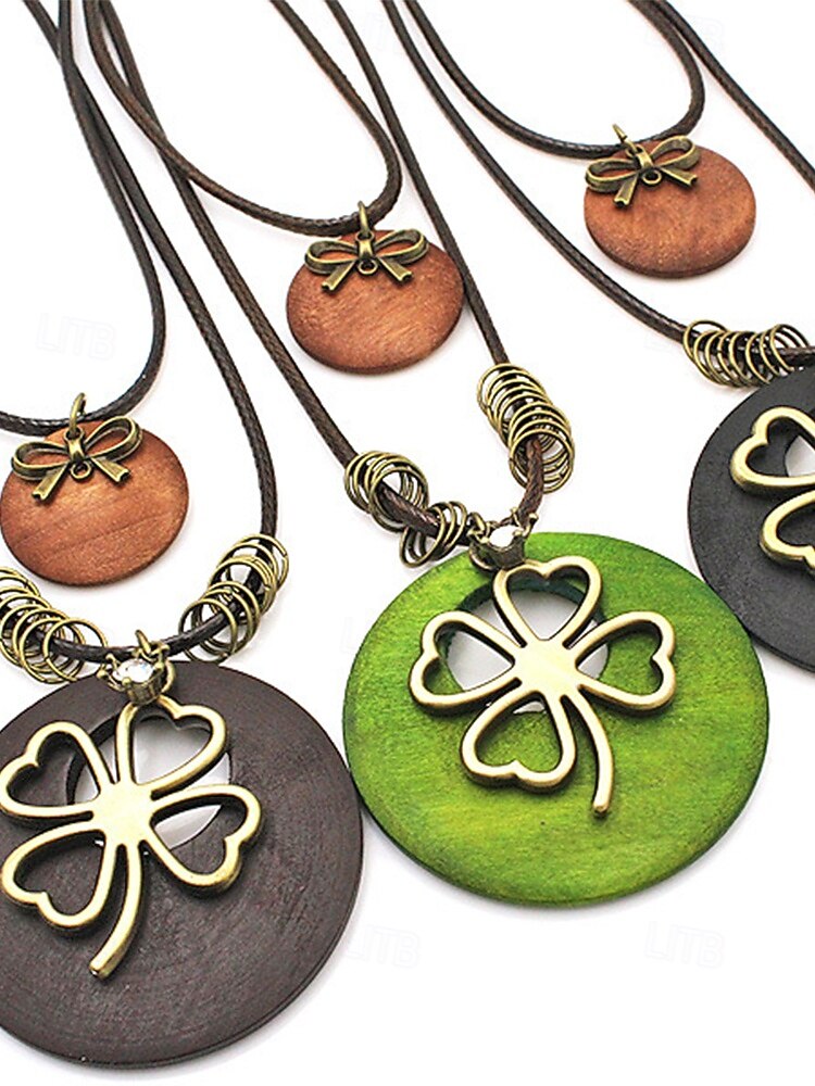 Women's St. Patrick's Day Green Shamrock Necklace in Wood and Alloy, Festive Multi-Color Irish Accessories for Women, Perfect for Holiday Parties and Parades. 2026 - $11.99 –P4