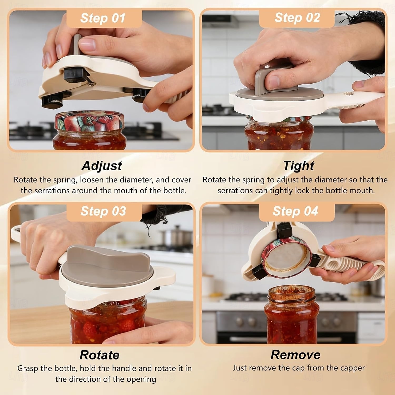 4 in 1 Multi-Purpose Jar Opener, 1Pc/2Pcs Adjustable Stainless Steel Jar Opener, Multi-Functional Retractable Jar & Bottle Openers, Multi Size Lid Tool for Jars Cans Wine Bottles, Home Kitchen Helper 2026 - $15.99 –P4