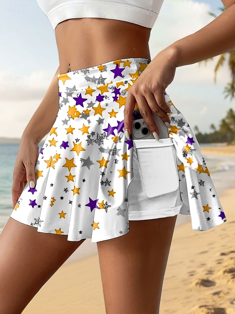 Falda de Tenis Patriótica de Día de la Independencia de Mujeres Moda Casual Mini Cintura Alta Falda Gráfico Elástico Diario Playa Azul Amarillo Rosa Rojo Verano 95% Poliéster 5% Spandex 2026 - $21.99 –P4