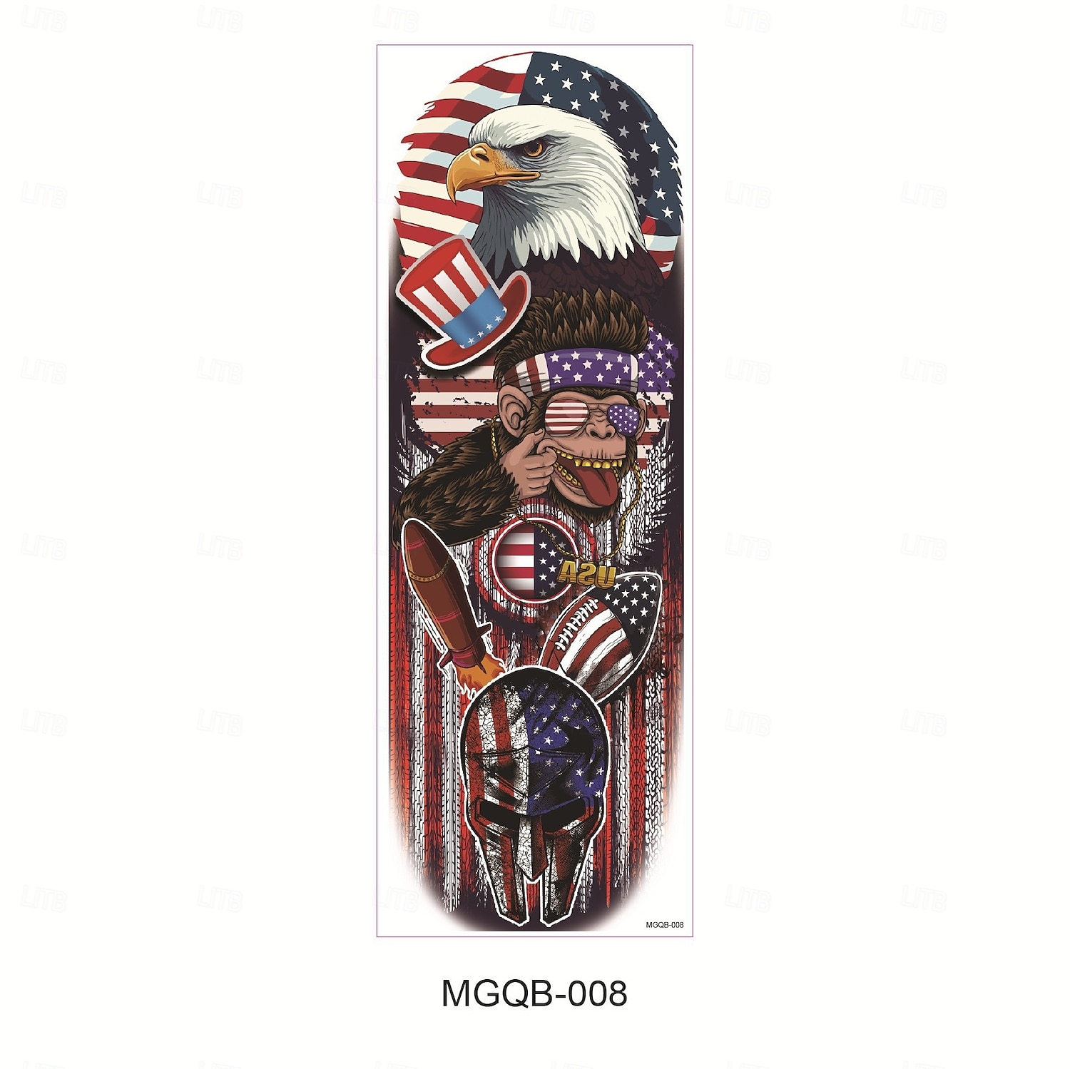 8 hojas de tatuajes temporales de brazo completo para hombres, pegatinas de tatuajes de manga con calavera y águila con la bandera patriótica de EE. UU., tatuajes falsos extragrandes e impermeables 2026 - $14.99 –P13
