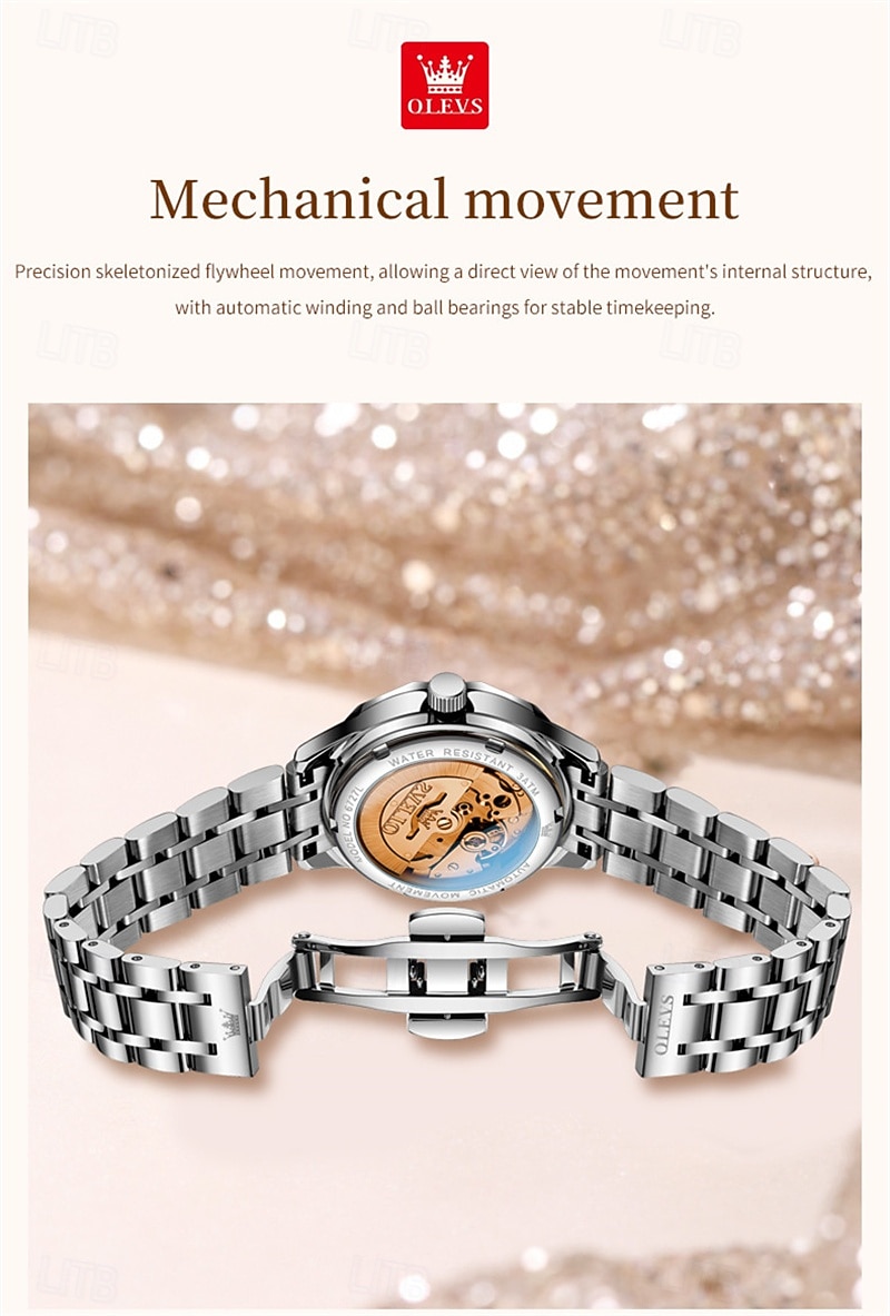 New Olevs Brand Ladies' Business Watch With Luminous Display, Calendar And Week Indication, Fully Automatic Mechanical Movement, Diamond-Set Rhombus Shape, Water-Resistant, Suitable For Casual And Spo 2026 - $94.99 –P7