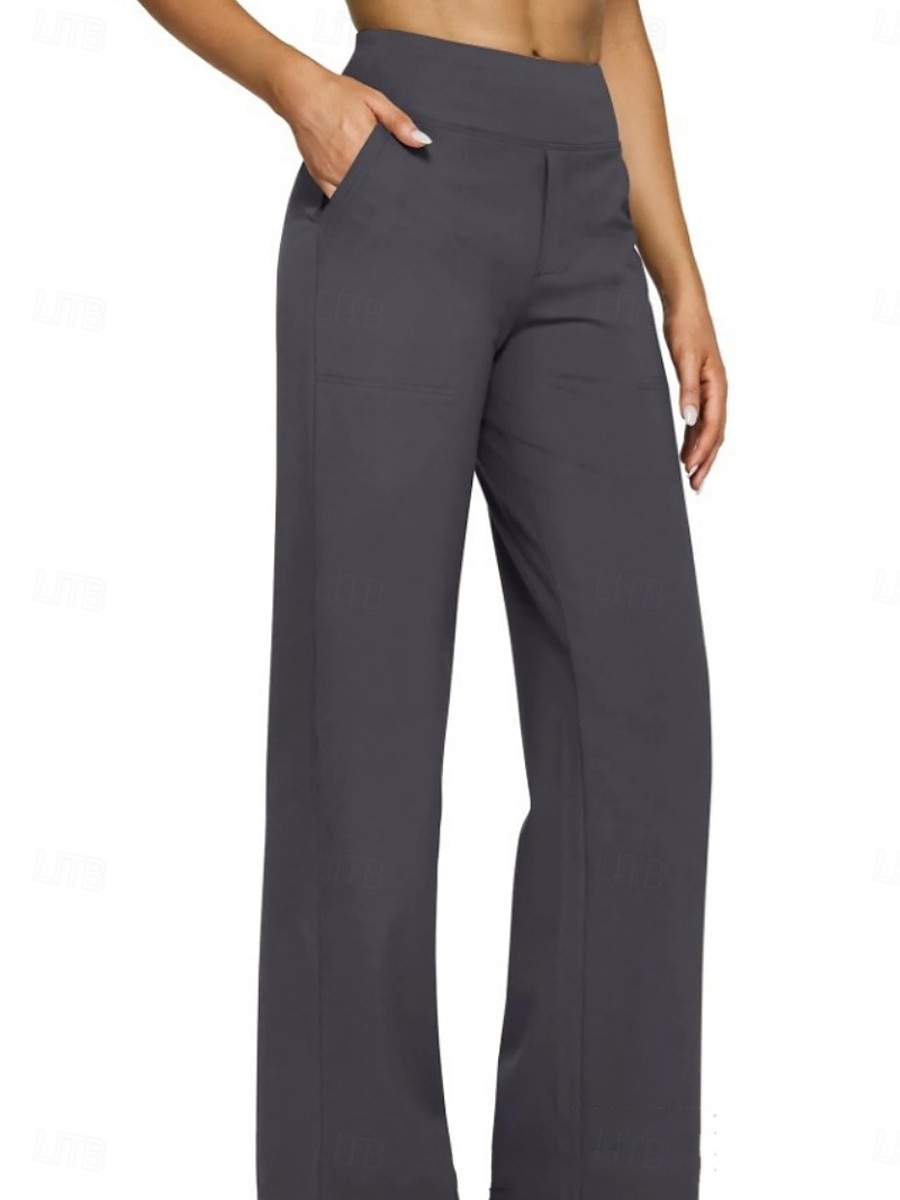 Women's Trousers Casual Pants Straight Fashion Streetwear Basic Full Length High Waist Plain Pocket Elastic Waist Comfort Micro-elastic Daily Vacation Street Blue Black White Almond Spring Fall Loose 2026 - $19.99 –P6