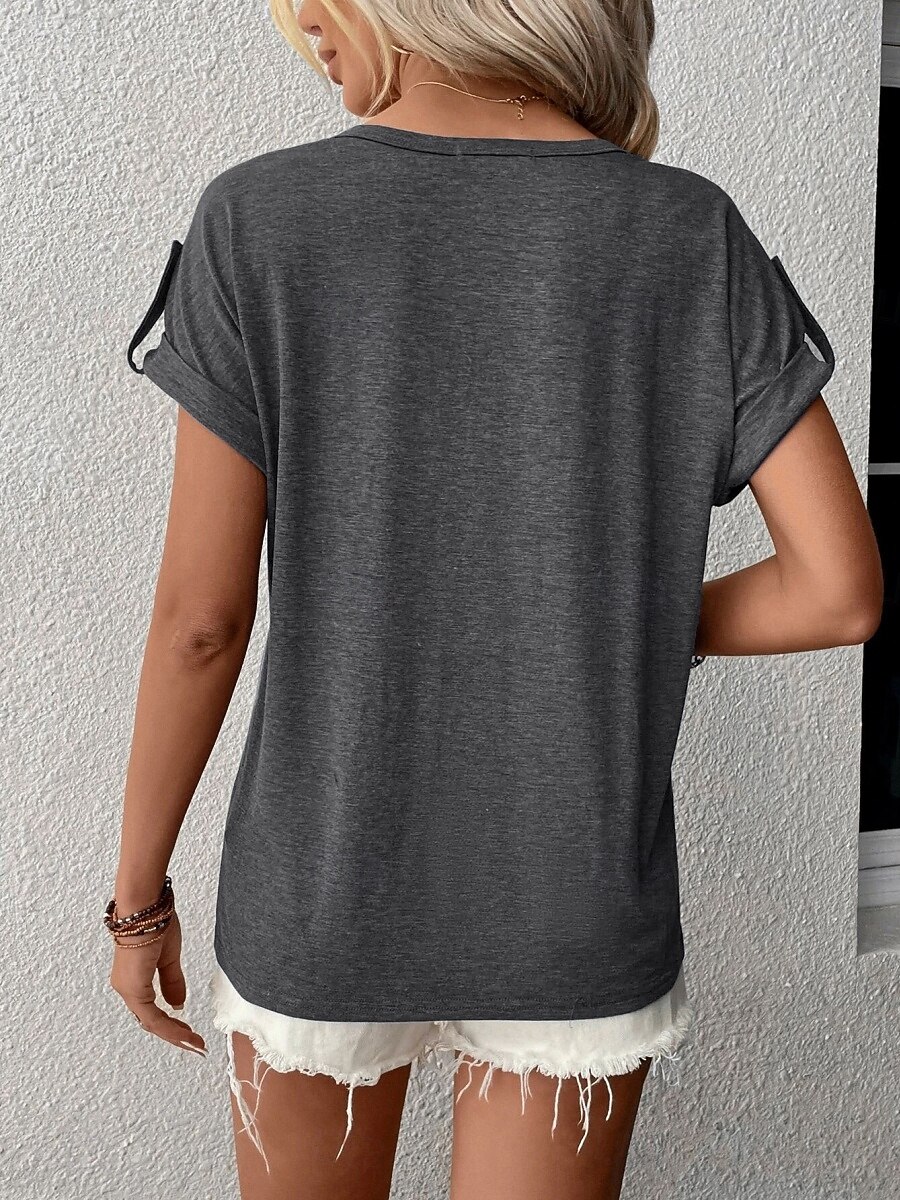 Per donna Maglietta Bottoni Semplice Moda Elegante Classico Manica Corta Scollo a V Top lunghi Quotidiano Uscire Weekend Blu Nero Viola Verde Caffè Estate Primavera del 2026 a $22.99 –P10