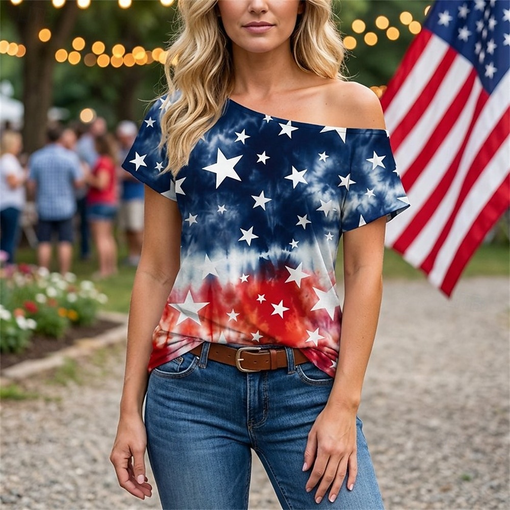 250º Aniversário EUA Retro Vintage Anos 80 Japonesa/Curta Assimétrico Mangas curtas Bandeira dos EUA Fantasia Mulheres 4 de julho Dia da Independência Adulto Camiseta de 2026 por $18.99 –P1