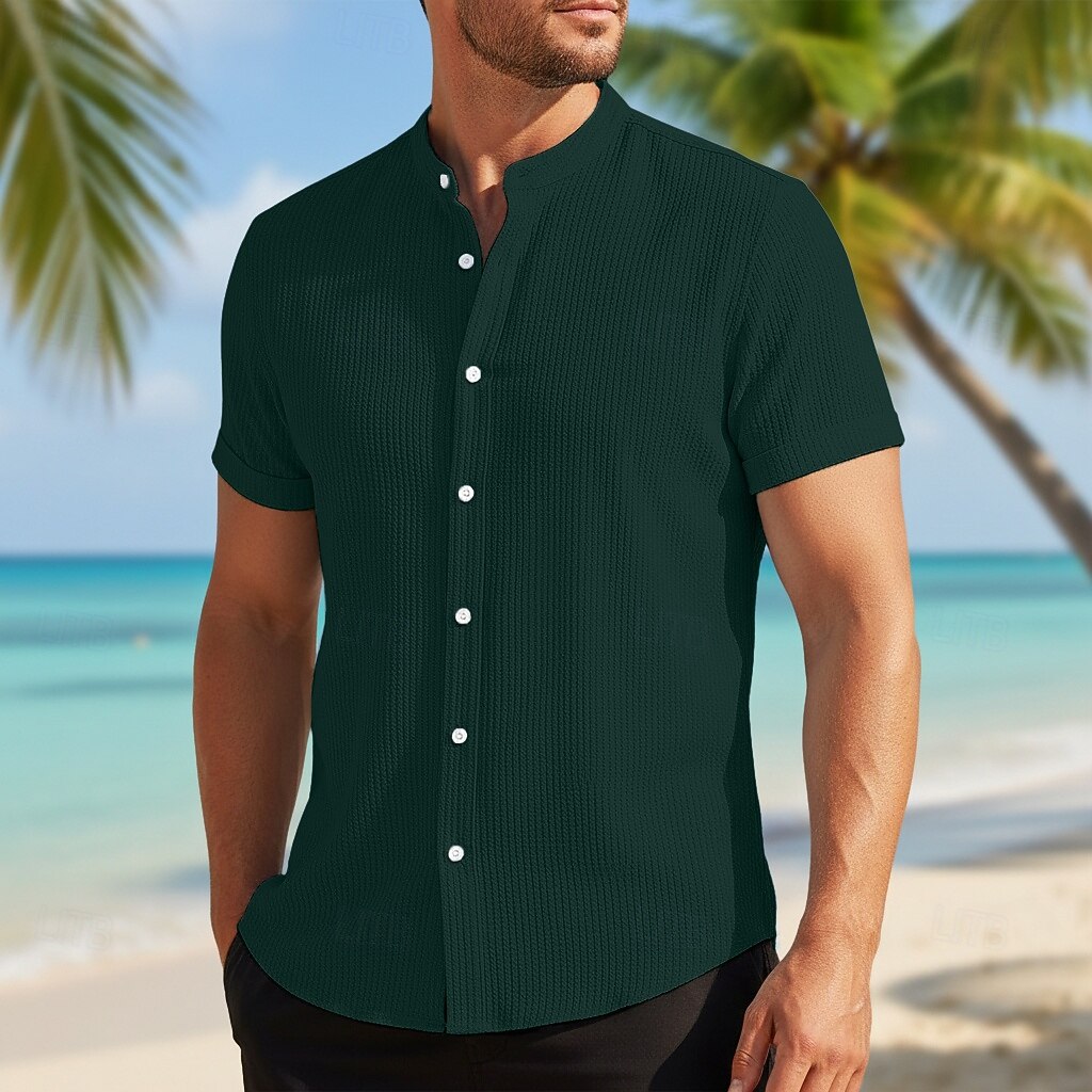 Men's Shirt Summer Shirt Beach Wear Corduroy Shirt Navy Blue Short Sleeve Plain Stand Collar Mandarin Collar Henley Casual Daily Clothing Apparel Fashion Casual Comfortable Smart Casual 2026 - E£1355.38 –P9