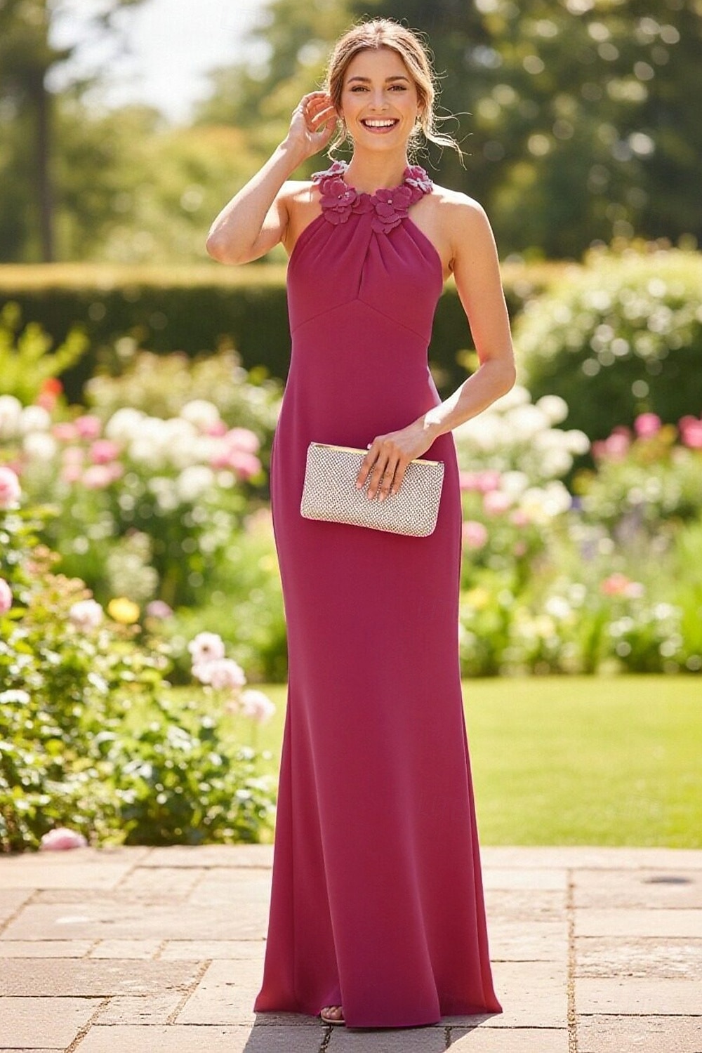 Sheath Column Floor Length Wedding Guest Dress Formal Dresses Evening Gown Prom Dresses Elegant Sleeveless Halter Neck Prom Formal Stretch Fabric with Embroidered Flower 2026 - $172.99 –P1