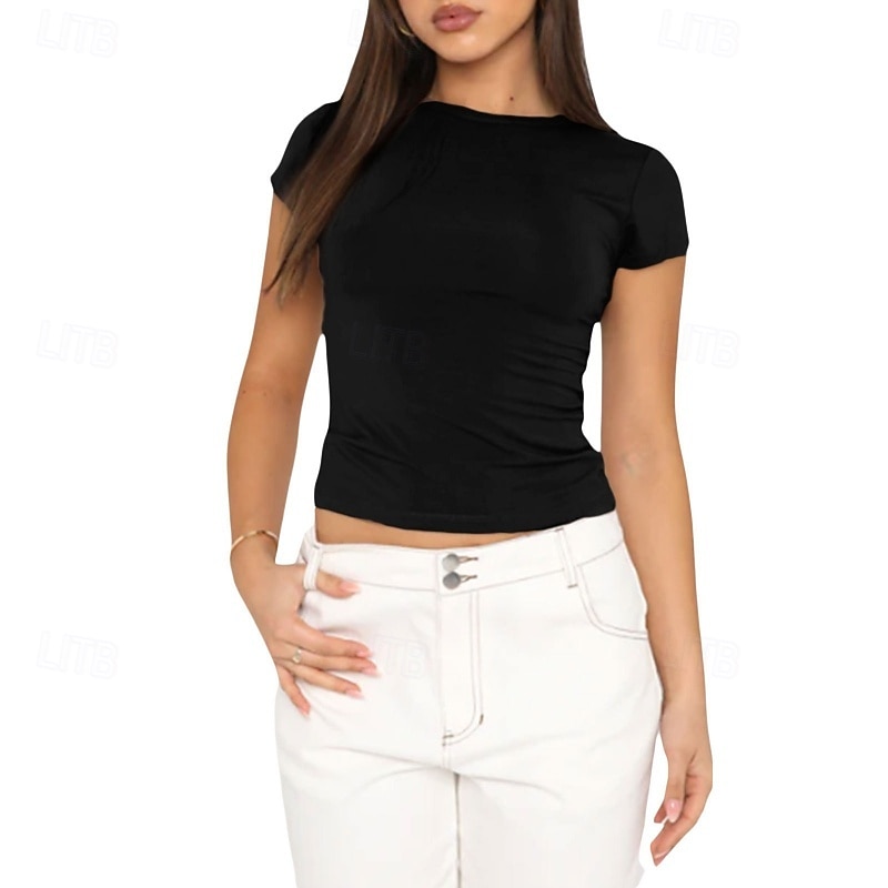 Confezioni multiple Confezione da 3 Femminile Girocollo Manica Corta Nero + bianco + grigio Maglietta Semplice Casuale Quotidiano Poliestere Estate del 2026 a $28.99 –P8