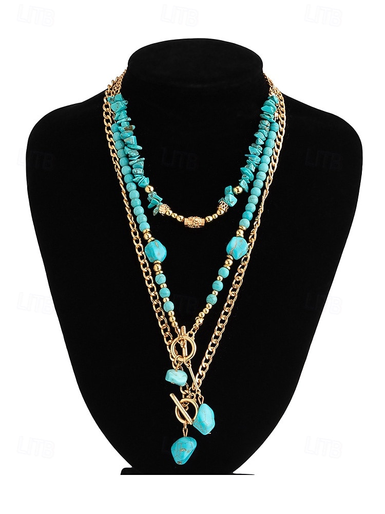 Boho-Chic-Schmuckset für Damen, bestehend aus mehrlagigen Halsketten aus einer Legierungskette und türkisfarbenen Perlenanhängern – Vintage-Schmuck für Damen, perfekt für Alltag, Urlaub, Strand und Partys. 2026 - $11.99 –P5