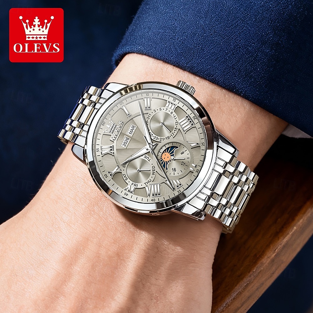 2026年 OLEVS 男性 機械式時計 クリエイティブ 贅沢 ファッション ビジネス スケルトン 自動巻き トゥールビヨン ムーンフェイズ表示 ステンレス レザー 腕時計  コレクション – $105.99 –P12