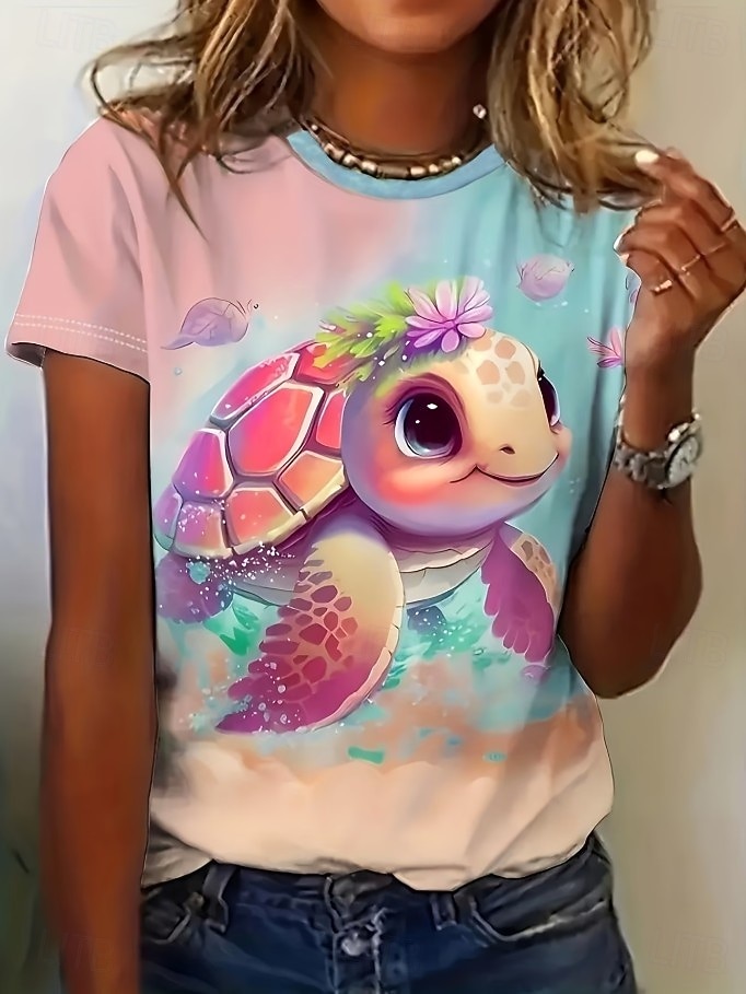 Damen T Shirt Druck Grafik Tiermotiv Ozean Stilvoll Klassisch Lässig Kurzarm Rundhalsausschnitt Normale Oberteile Täglich Blau Rosa Grün Leicht Blau Sommer Frühling 2026 - $22.99 –P4