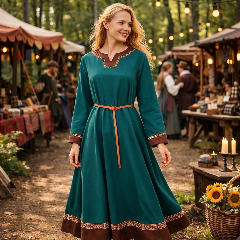Retro Vintage Medieval Renaissance Floor Length Dress Long Sleeves ...