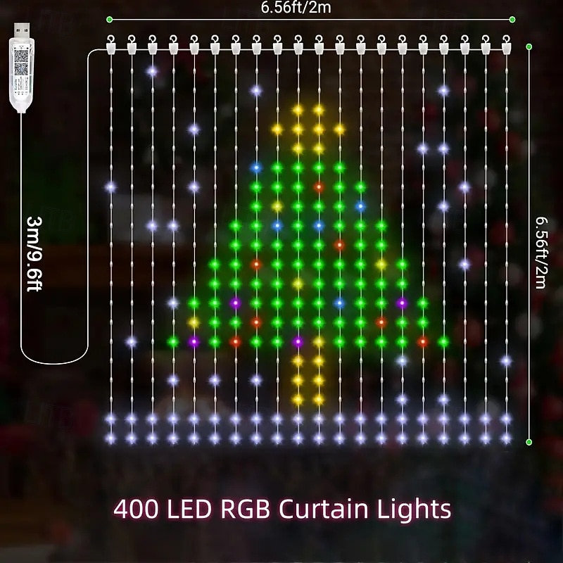 Умные программируемые шторные светильники с защитой от воды IP44, RGB-подсветка с возможностью изменения цвета и добавления текста по вашему желанию. &гирлянда с различными узорами, светодиодными 2026 - $55.99 –P6
