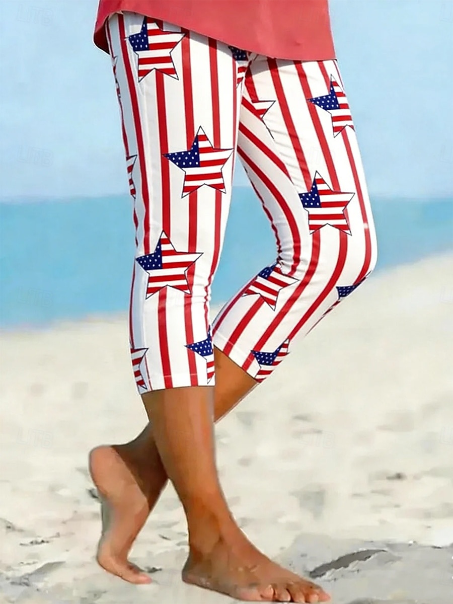 День независимости Патриотические Женские Капри Леггинсы Праздничные Гавайские Стильные Капри Средняя Талия Платья Графика Национальный Флаг Вышитый Карман Принт Удобные Эластичные На Открытом 2026 - $21.99 –P3