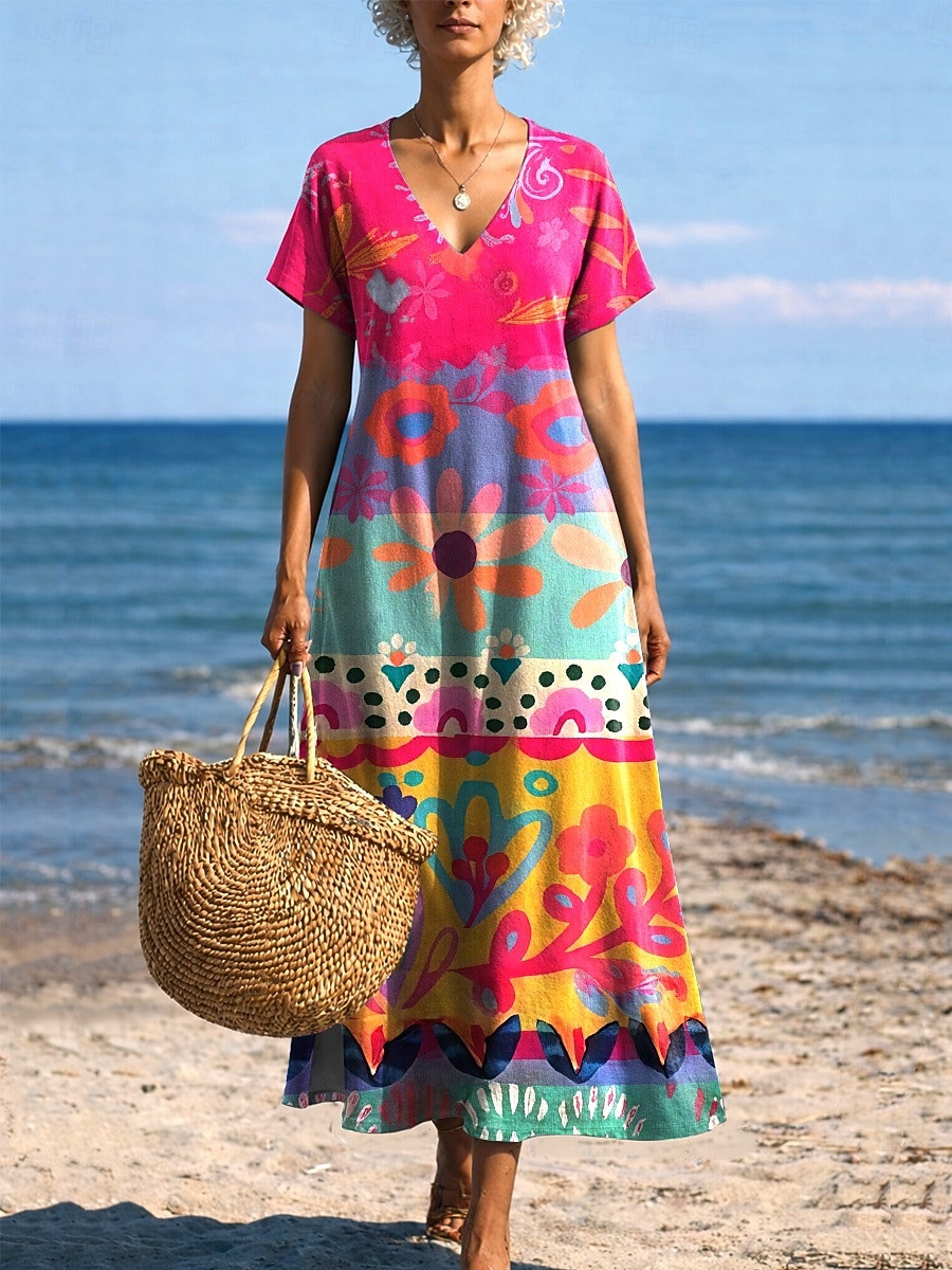 Femmes Robe Midi Robe d'Été Robe trapèze Vacances Occasionnel Boho Papillon Plage Coupe régulière Graphique Tribal Manche Courte Col Rond Bleu Bleu Ciel Or noir Noir Été Printemps de 2026 ? $27.99 –P8