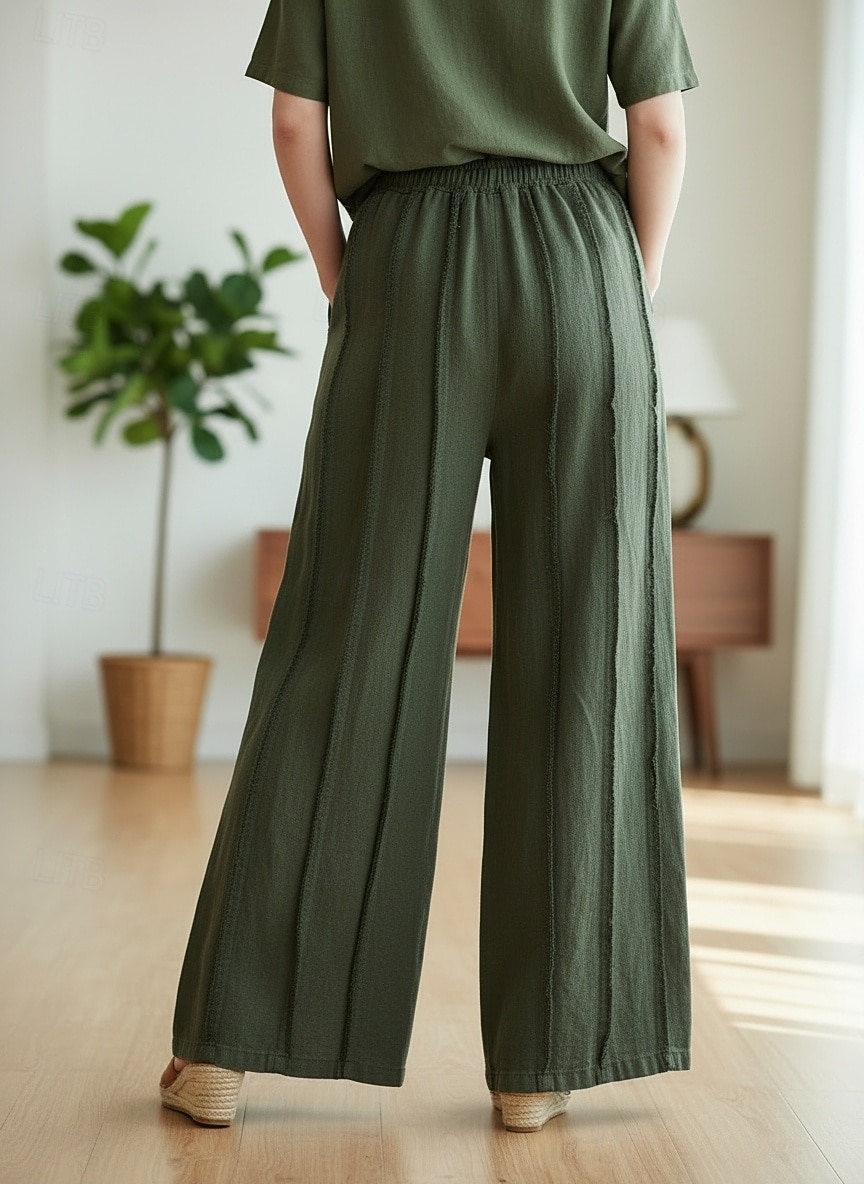 2026年 女性用 コットンリネンパンツ 生意気 チノパン サマーパンツ 旅行度假风 ストリートファッション カジュアル 全長 ミディアムウエスト 純色 弾性ウエストバンド 快適 マイクロエラスティック 日常 アウトドア ストリート ライスホワイト ブラック グリーン 春 秋 ルーズフィット  コレクション – $49.99 –P8