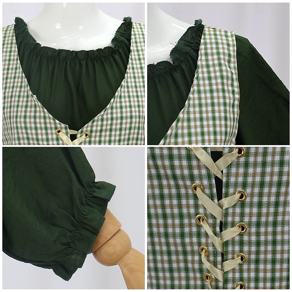 19° secolo anni 1800 Vecchio West Lunghezza al pavimento Vestito Abito da prateria Lunghe Ragazza pioniera Coloniale Guerra rivoluzionaria Plaid Scollo Tondo Costume Per donna Halloween Carnevale del 2026 a $84.99 –P4