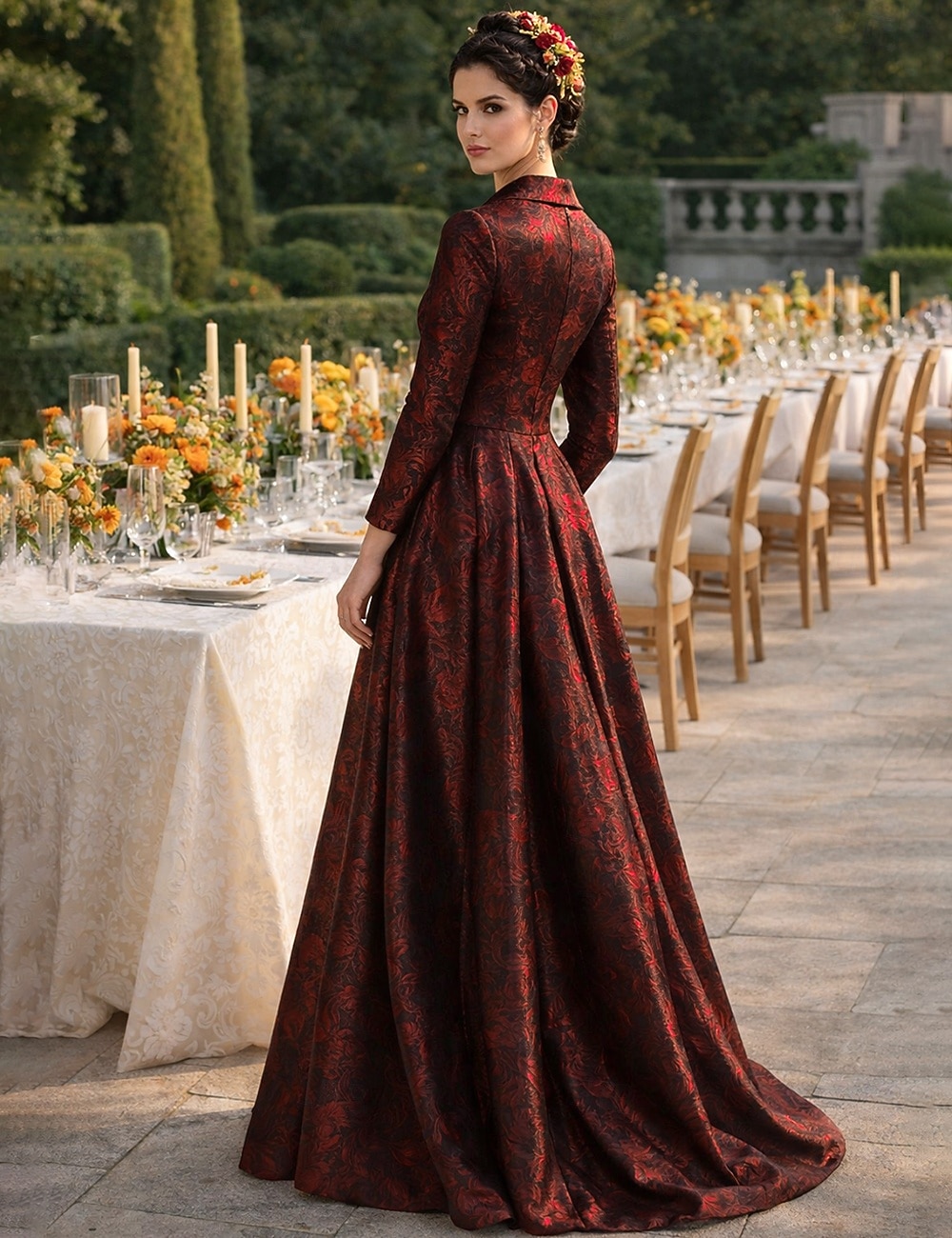 Corte A Hasta el Suelo Vestido Invitada Boda Vestido formal Vestido de la Llamarada Vestido de Madrina Manga Larga Cuello Camisero Elegante Vintage Boda Formal Invitado a la boda Nailon con Lazo(s 2026 - $195.99 –P2