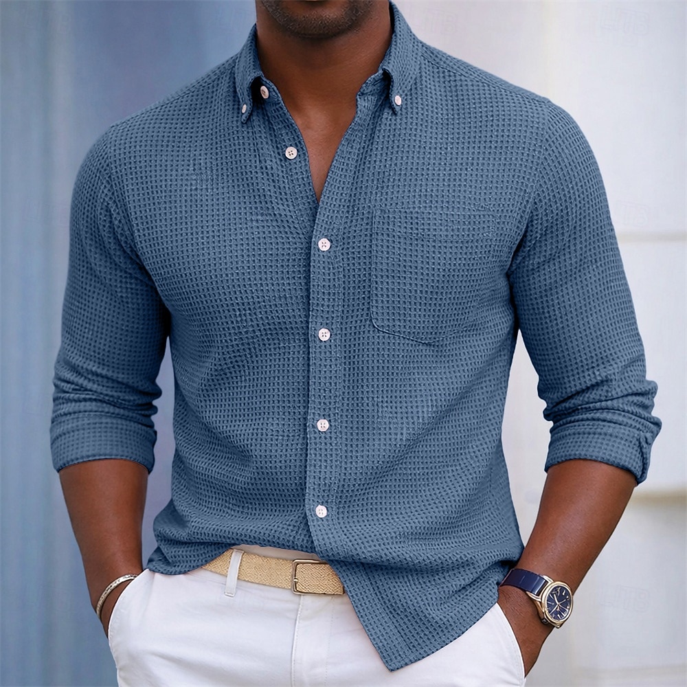 Per uomo Camicia Camicia a nido d'ape Tessuto Camicia casual Camicia con Bottoni Blu Rosa Borgogna Blu marino Manica Lunga Semplice Testurizzato Colletto a Camicia Casuale Quotidiano Tasca Frontale del 2026 a $29.99 –P2