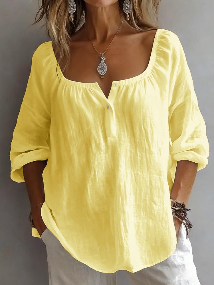 Pentru femei Cămașă Bluză In din bumbac artificial Zdrobit Culoare solidă Zilnic Stilat Casual Manșon Lung Pătrat Topuri obișnuite Zilnic Albastru piscină Galben Roz Îmbujorat Albastru celest Var 2026 - $21.99 –P3