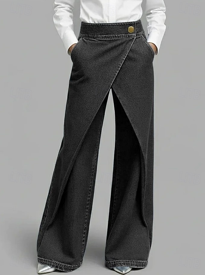 Women's Wide Leg Chinos Vacation Basic Full Length Mid Waist Comfort Inelastic Daily Blue Black Spring Loose Fit 2026 - $59.99 –P3