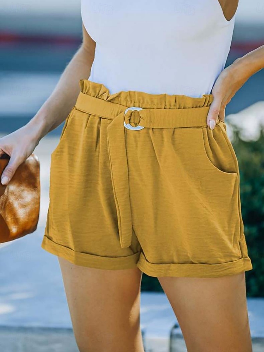 Women's Shorts Vacation Fashion Streetwear Short High Waist Plain Pocket Elastic Waist Comfort Inelastic Daily Vacation Street Black Yellow Navy Blue Orange Summer Spring Loose Fit 2026 - $14.99 –P14