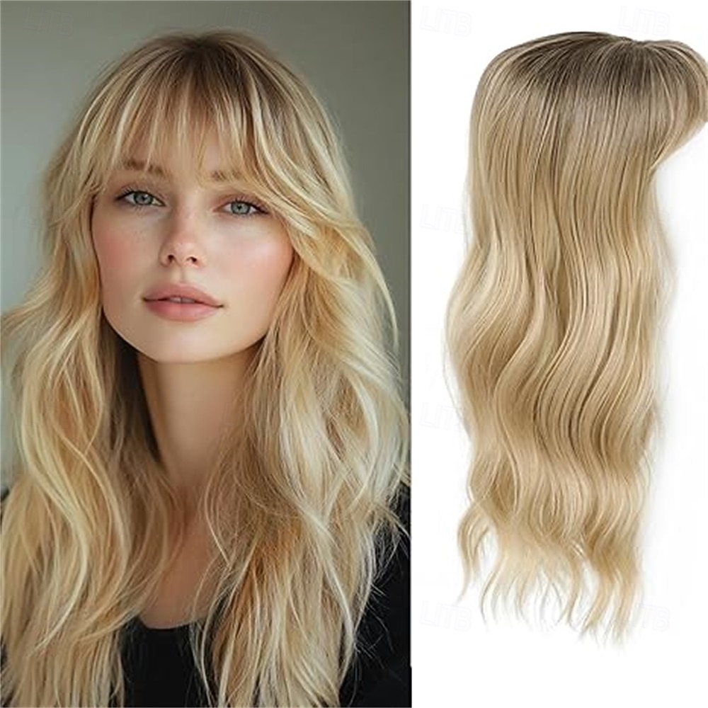 Acoperiș de păr 360° 3D pentru femei cu coroană subțire, păr ondulat și creț, lungime de 50 cm, breton cu clipsuri, maro închis, castaniu amestecat, 50 cm, breton franțuzesc 2026 - $26.99 –P4