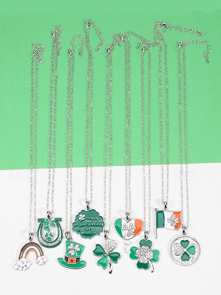 Colier pentru femei cu trifoi de Ziua Sfântului Patrick, pandantiv verde cu breloc din aliaj durabil, mai multe stiluri, inclusiv trifoi și potcoavă, bijuterii festive irlandeze pentru parade, petreceri și ținute de sărbătoare. 2026 - $9.99 –P4