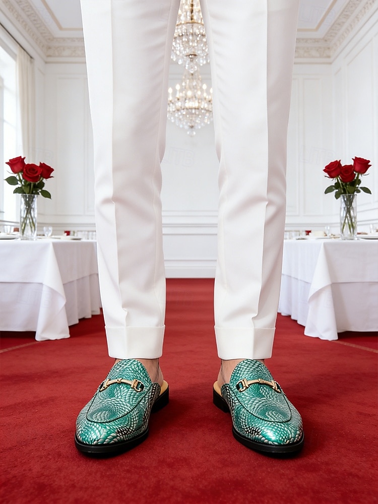 Men's Faux Leather Green Textured Slip-On Loafers, Elegant and Bold Wedding Shoes for Special Occasions 2026 - $46.99 –P2